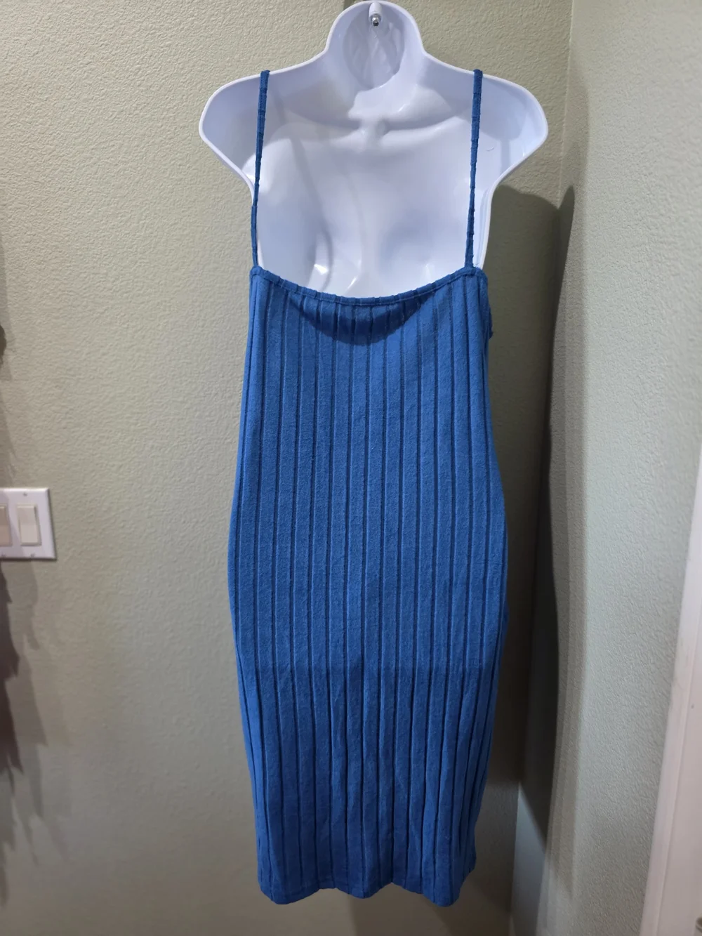 Blue Ribbed Knit Slip Dress with Matching Cardigan Set